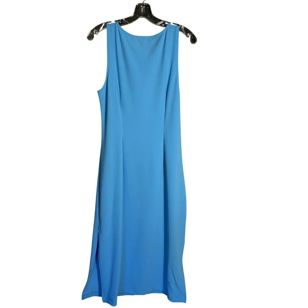 Boston Proper  Beyond Travel Sleeveless Blue Midi Dress W/ Side Slits Size M - Picture 3 of 10